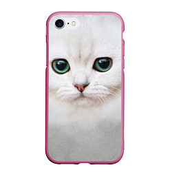 Чехол iPhone 7/8 матовый Белый котик, цвет: 3D-малиновый