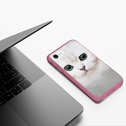 Чехол iPhone 7/8 матовый Белый котик, цвет: 3D-малиновый — фото 2