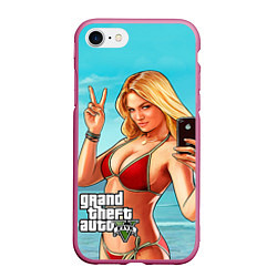 Чехол iPhone 7/8 матовый GTA 5: Selfie Girl, цвет: 3D-малиновый