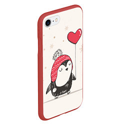 Чехол iPhone 7/8 матовый Влюбленный пингвин цвета 3D-красный — фото 2