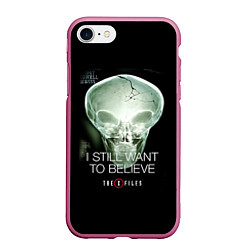 Чехол iPhone 7/8 матовый X-files: Alien skull, цвет: 3D-малиновый