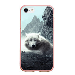 Чехол iPhone 7/8 матовый Волк в горах, цвет: 3D-светло-розовый