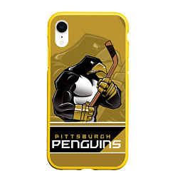Чехол iPhone XR матовый Pittsburgh Penguins, цвет: 3D-желтый