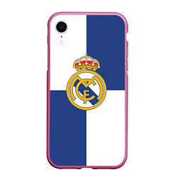 Чехол iPhone XR матовый Real Madrid: Blue style, цвет: 3D-малиновый