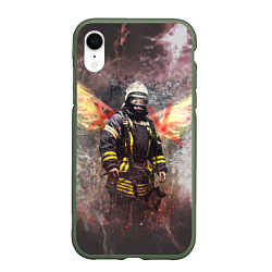 Чехол iPhone XR матовый Пожарный ангел цвета 3D-темно-зеленый — фото 1