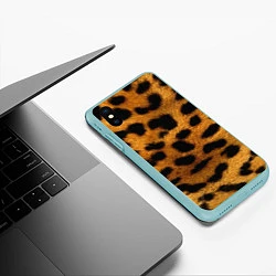 Чехол iPhone XS Max матовый Шкура леопарда, цвет: 3D-мятный — фото 2