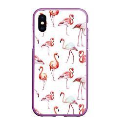 Чехол iPhone XS Max матовый Действия фламинго, цвет: 3D-фиолетовый