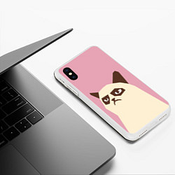 Чехол iPhone XS Max матовый Grumpy cat pink, цвет: 3D-белый — фото 2