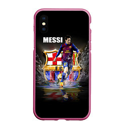 Чехол iPhone XS Max матовый Messi FCB, цвет: 3D-малиновый