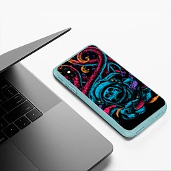 Чехол iPhone XS Max матовый Космический осьминог, цвет: 3D-мятный — фото 2