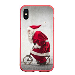 Чехол iPhone XS Max матовый Санта, цвет: 3D-красный