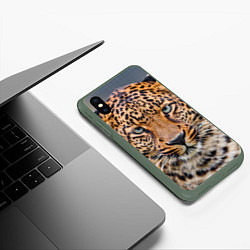 Чехол iPhone XS Max матовый Грустный леопард, цвет: 3D-темно-зеленый — фото 2