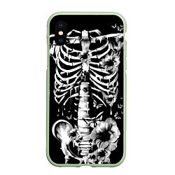 Чехол iPhone XS Max матовый Floral Skeleton, цвет: 3D-салатовый