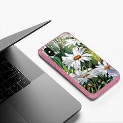Чехол iPhone XS Max матовый Ромашки, цвет: 3D-малиновый — фото 2