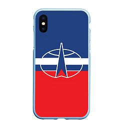 Чехол iPhone XS Max матовый Флаг космический войск РФ, цвет: 3D-голубой