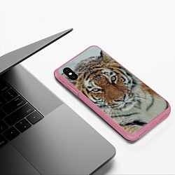 Чехол iPhone XS Max матовый Тигр в снегу, цвет: 3D-малиновый — фото 2
