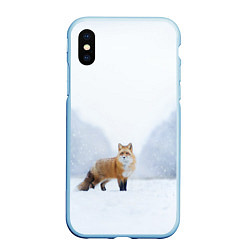 Чехол iPhone XS Max матовый Лиса на снегу, цвет: 3D-голубой