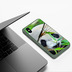 Чехол iPhone XS Max матовый Панда в лесу, цвет: 3D-темно-зеленый — фото 2