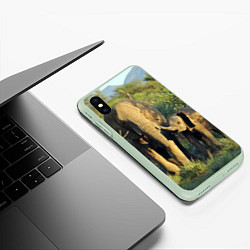 Чехол iPhone XS Max матовый Семья слонов в природе, цвет: 3D-салатовый — фото 2