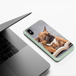 Чехол iPhone XS Max матовый Мопс читает, цвет: 3D-салатовый — фото 2