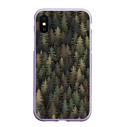 Чехол iPhone XS Max матовый Лесной камуфляж, цвет: 3D-светло-сиреневый
