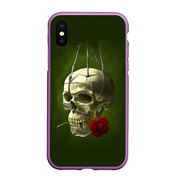 Чехол iPhone XS Max матовый Череп и роза, цвет: 3D-фиолетовый