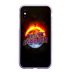 Чехол iPhone XS Max матовый Black Sabbath земля в огне, цвет: 3D-светло-сиреневый