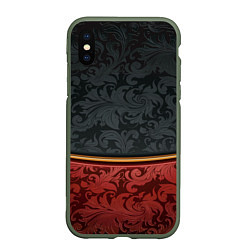 Чехол iPhone XS Max матовый Узоры Black and Red, цвет: 3D-темно-зеленый