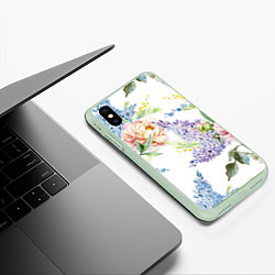 Чехол iPhone XS Max матовый Сирень и Пионы, цвет: 3D-салатовый — фото 2