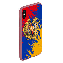 Чехол iPhone XS Max матовый Герб и флаг Армении, цвет: 3D-малиновый — фото 2