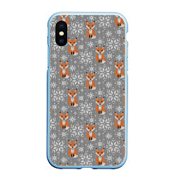 Чехол iPhone XS Max матовый Зимние лисицы, цвет: 3D-голубой
