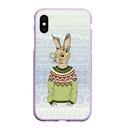 Чехол iPhone XS Max матовый Кролик хипстер, цвет: 3D-сиреневый