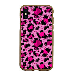 Чехол iPhone XS Max матовый Розовый леопард