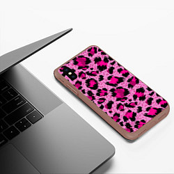 Чехол iPhone XS Max матовый Розовый леопард, цвет: 3D-коричневый — фото 2