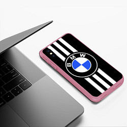 Чехол iPhone XS Max матовый BMW: White Strips, цвет: 3D-малиновый — фото 2