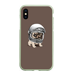 Чехол iPhone XS Max матовый Мопс космонавт, цвет: 3D-салатовый