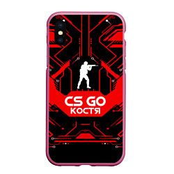 Чехол iPhone XS Max матовый CS:GO - Костя, цвет: 3D-малиновый