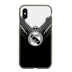 Чехол iPhone XS Max матовый FC Real Madrid: Black Style, цвет: 3D-темно-зеленый