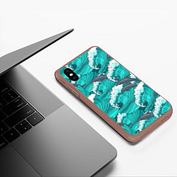 Чехол iPhone XS Max матовый Лазурные дельфины, цвет: 3D-коричневый — фото 2