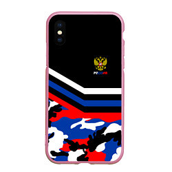 Чехол iPhone XS Max матовый Россия: Камуфляж, цвет: 3D-розовый