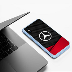 Чехол iPhone XS Max матовый Mercedes Benz: Grey Carbon, цвет: 3D-голубой — фото 2