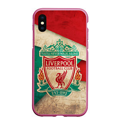 Чехол iPhone XS Max матовый FC Liverpool: Old Style, цвет: 3D-малиновый