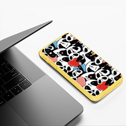 Чехол iPhone XS Max матовый Милые панды, цвет: 3D-желтый — фото 2