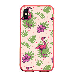 Чехол iPhone XS Max матовый Цветочные фламинго
