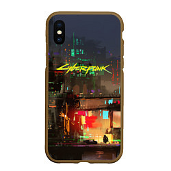 Чехол iPhone XS Max матовый Cyberpunk 2077: Night City, цвет: 3D-коричневый