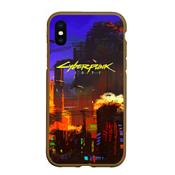 Чехол iPhone XS Max матовый Cyberpunk 2077: Night City, цвет: 3D-коричневый