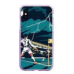 Чехол iPhone XS Max матовый Ronaldo lightning, цвет: 3D-сиреневый