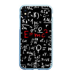 Чехол iPhone XS Max матовый E=mc2: Black Style, цвет: 3D-голубой