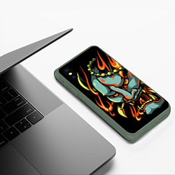 Чехол iPhone XS Max матовый Демон Они, цвет: 3D-темно-зеленый — фото 2