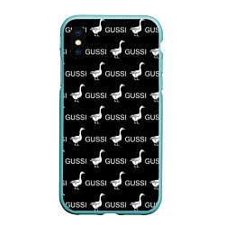 Чехол iPhone XS Max матовый GUSSI: Black Pattern, цвет: 3D-мятный